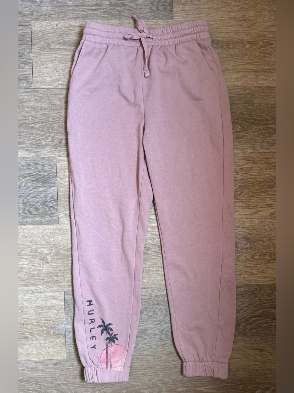 Hurley pink palm tree joggers sweatpants, elastic drawstring waist size small